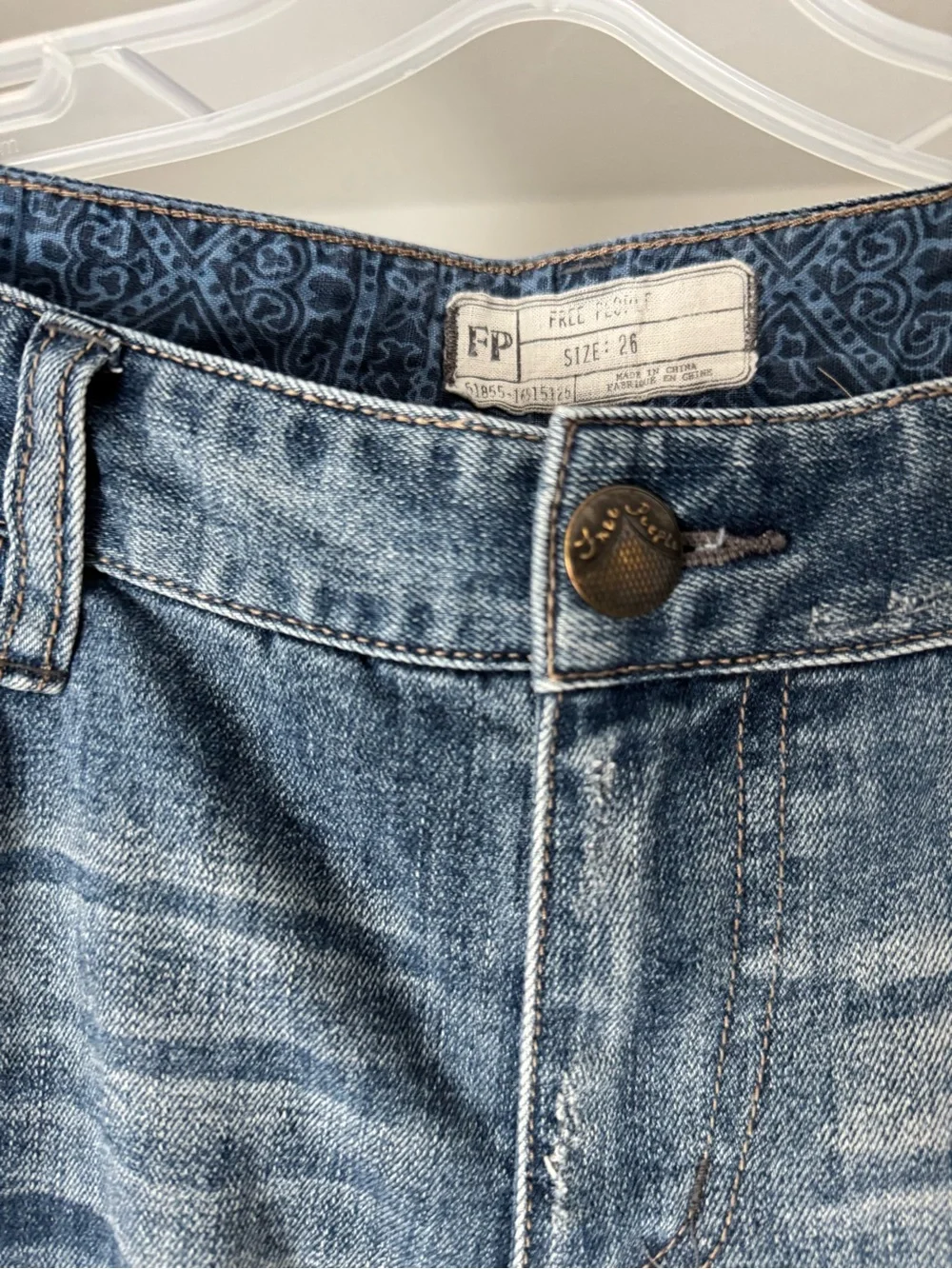 Free People Blue Denim Patchwork Jeans